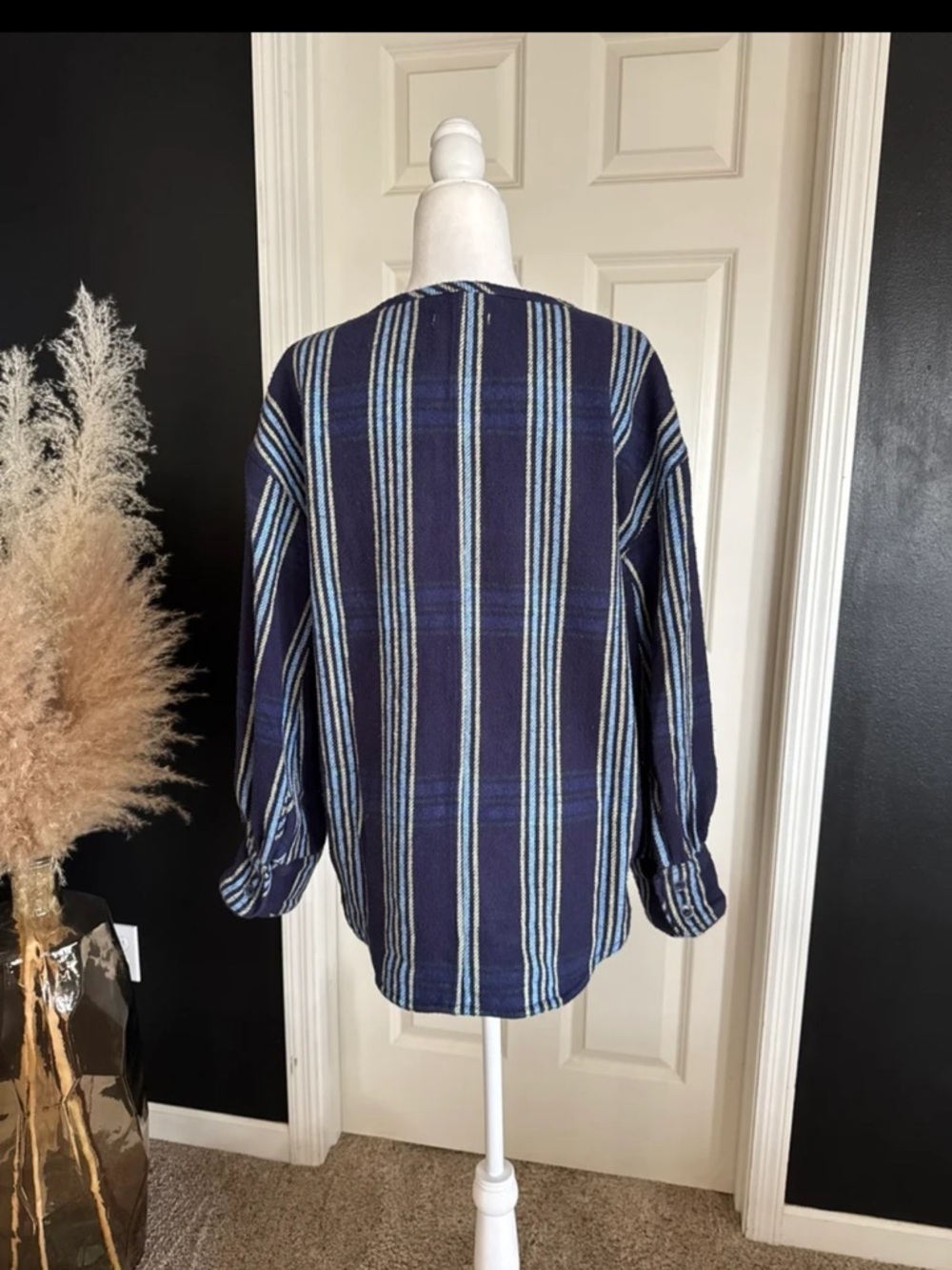 FREE PEOPLE We The Free Denim Dreaming Pullover in Blue Stripe oversized Small - Picture 6 of 12